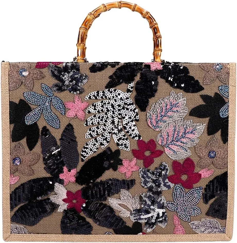 Sister Amy® Elegant Sequin-Embroidered Woven Tote Bag - Stylish Summer Beach Shoulder Handbag for Women's Vacation Essentials