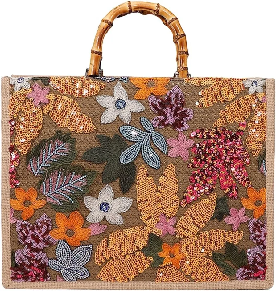 Sister Amy® Elegant Sequin-Embroidered Woven Tote Bag - Stylish Summer Beach Shoulder Handbag for Women's Vacation Essentials