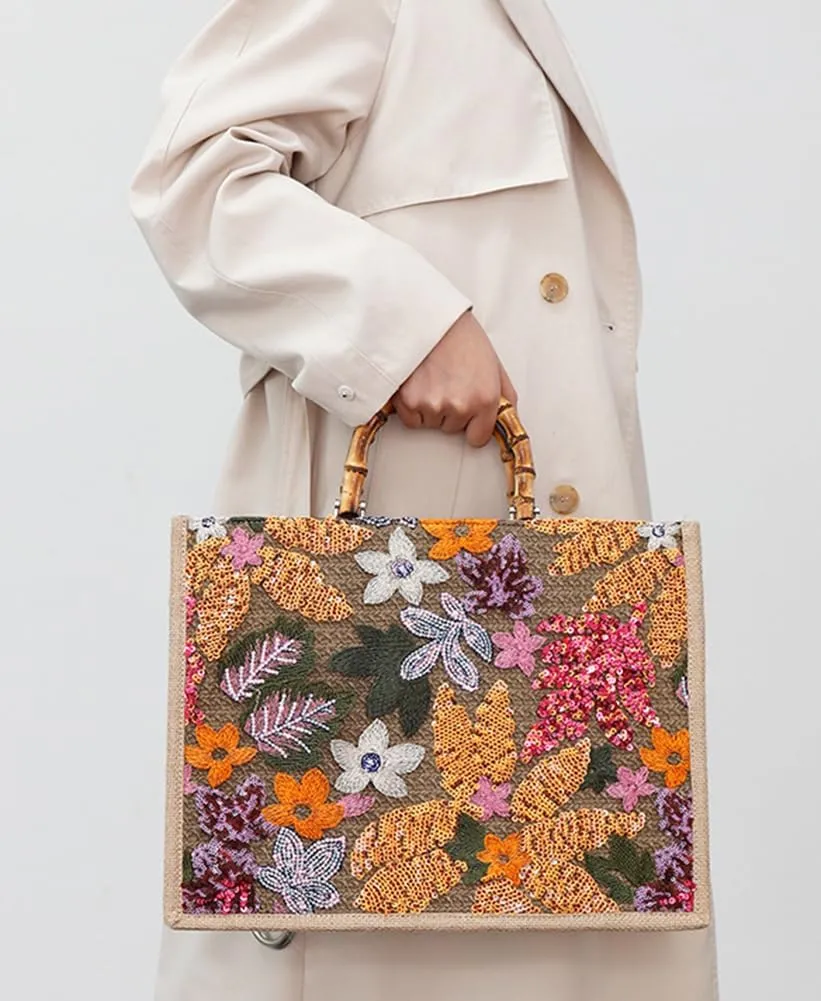 Sister Amy® Elegant Sequin-Embroidered Woven Tote Bag - Stylish Summer Beach Shoulder Handbag for Women's Vacation Essentials