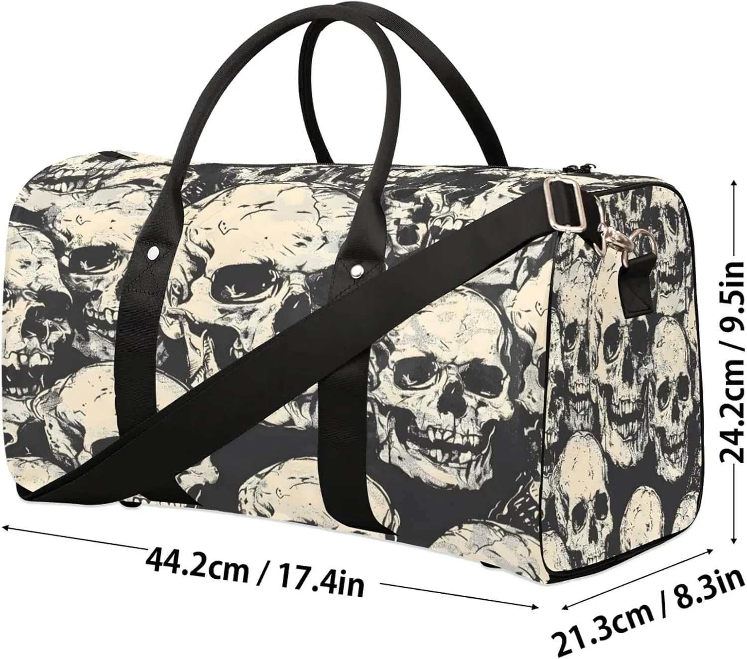 Skeleto Gothothic Skull Travel Duffle Bag, Sports Gym Bags for Women Men, Carry On Weekender Overnight Workout Airplane Trips Bag