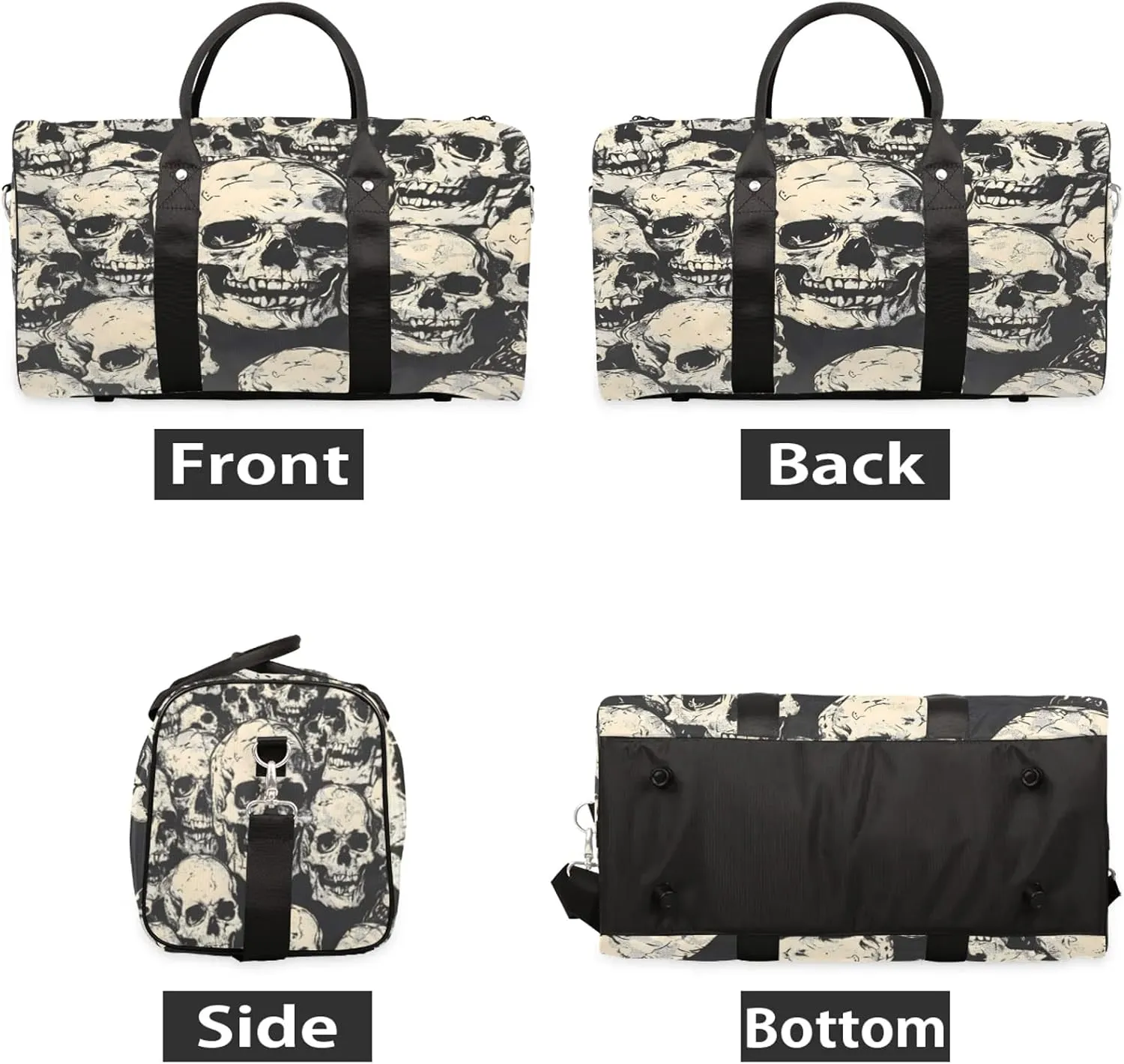 Skeleto Gothothic Skull Travel Duffle Bag, Sports Gym Bags for Women Men, Carry On Weekender Overnight Workout Airplane Trips Bag