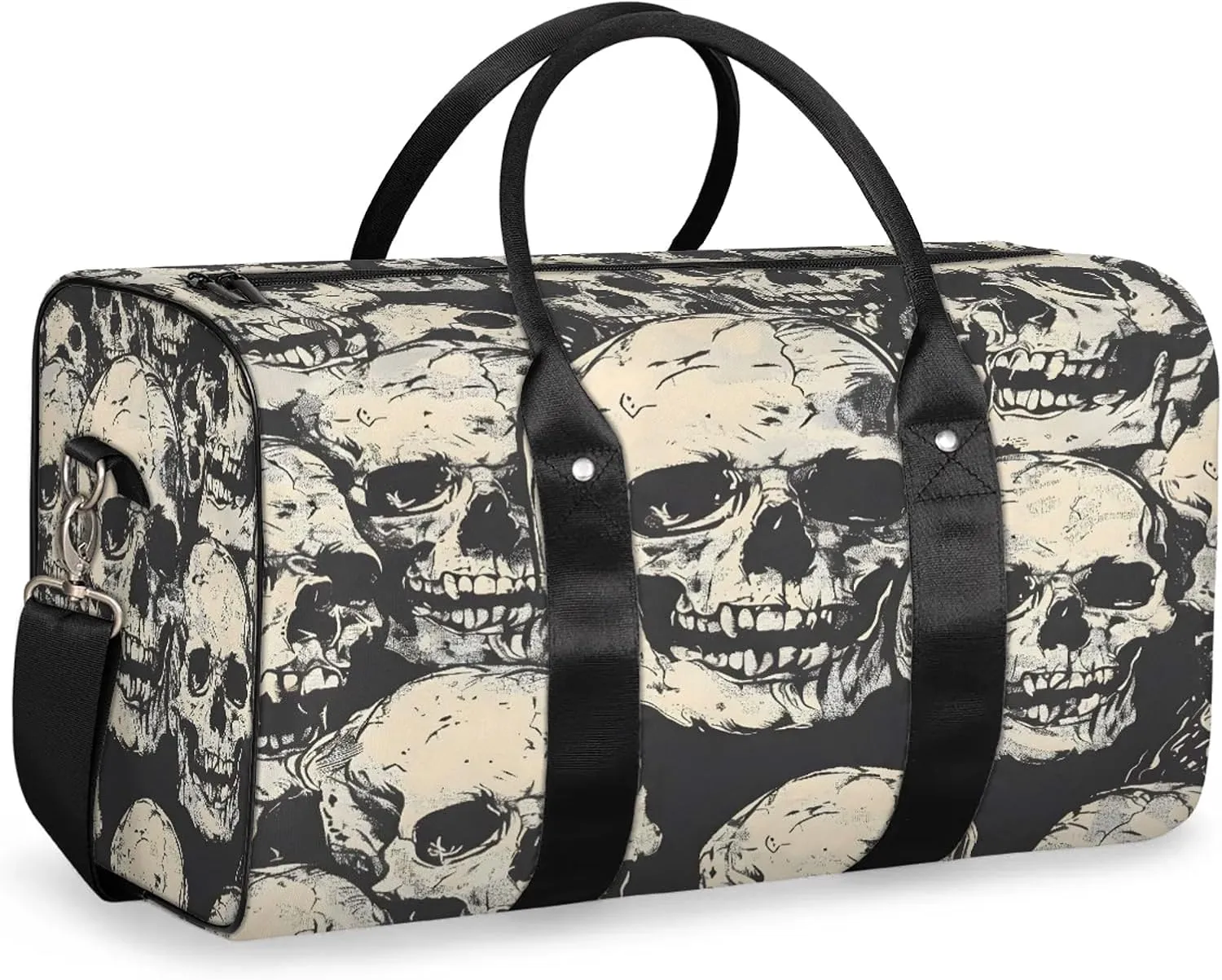Skeleto Gothothic Skull Travel Duffle Bag, Sports Gym Bags for Women Men, Carry On Weekender Overnight Workout Airplane Trips Bag