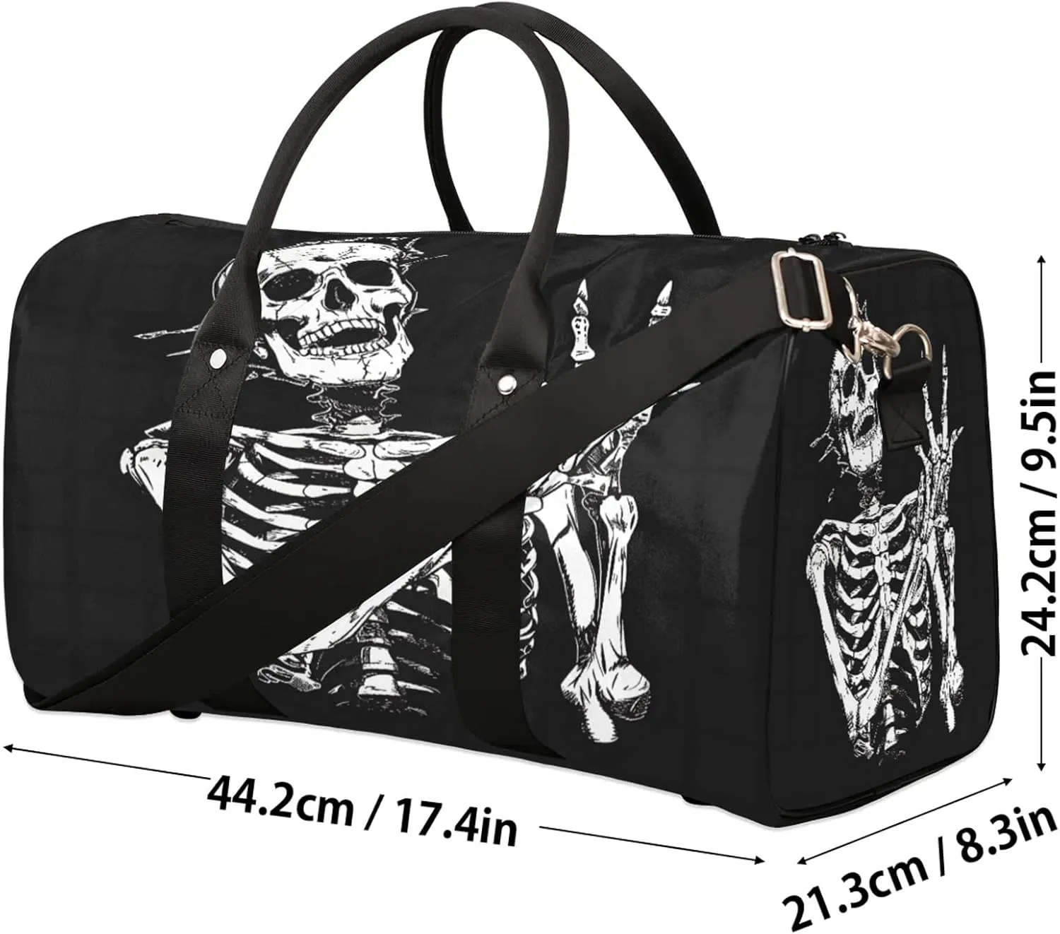 Skeleton Funny Skull Travel Duffle Bag, Sports Gym Bags for Women Men, Carry On Weekender Overnight Workout Airplane Trips Bag
