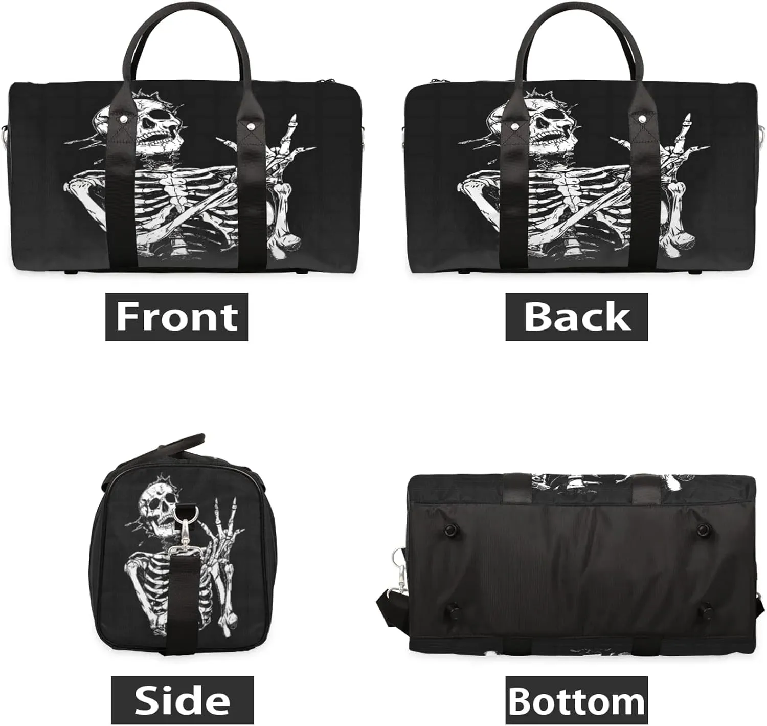 Skeleton Funny Skull Travel Duffle Bag, Sports Gym Bags for Women Men, Carry On Weekender Overnight Workout Airplane Trips Bag