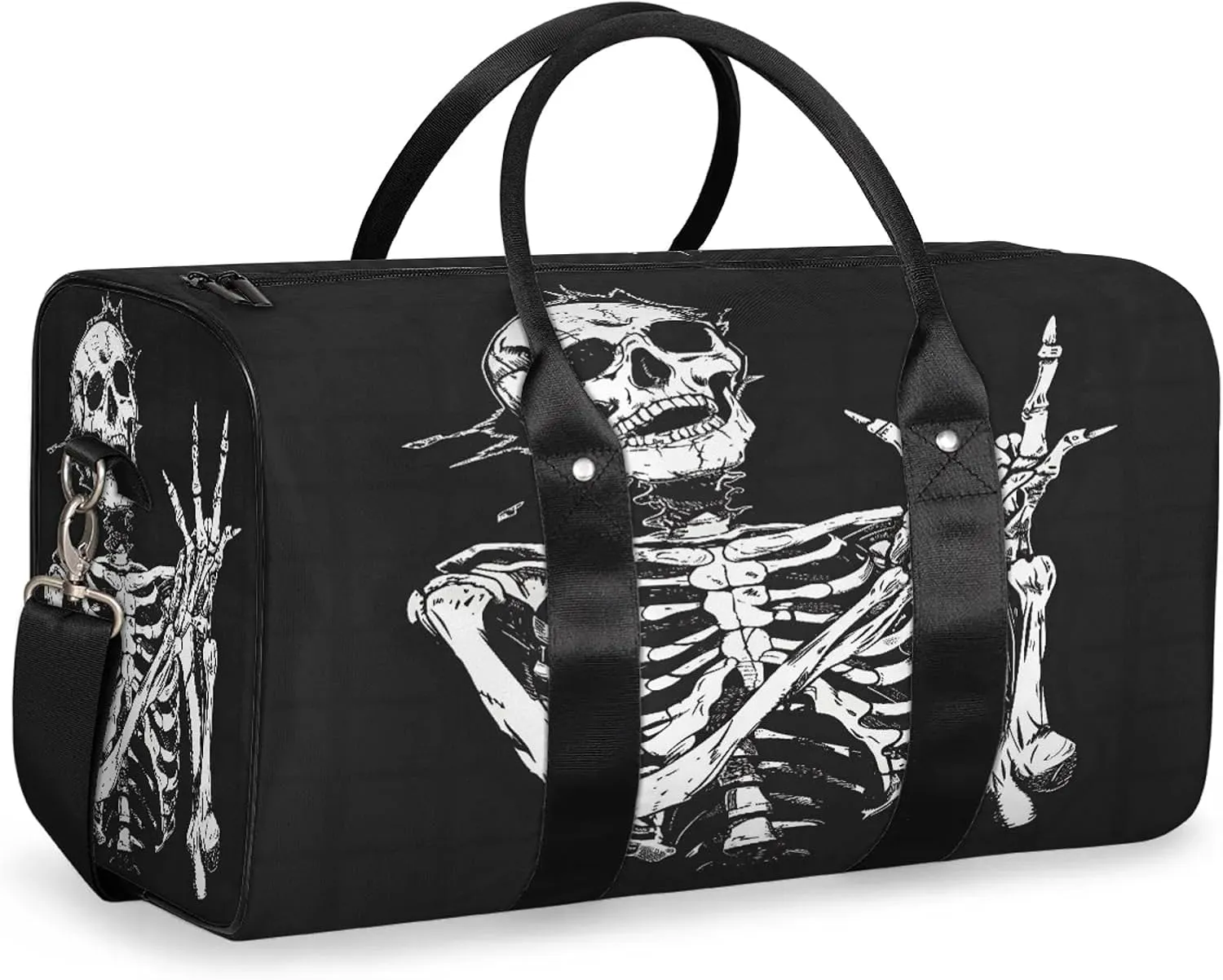Skeleton Funny Skull Travel Duffle Bag, Sports Gym Bags for Women Men, Carry On Weekender Overnight Workout Airplane Trips Bag