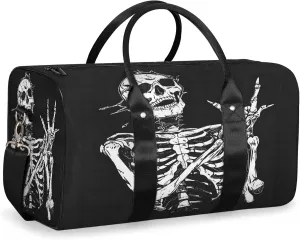 Skeleton Funny Skull Travel Duffle Bag, Sports Gym Bags for Women Men, Carry On Weekender Overnight Workout Airplane Trips Bag