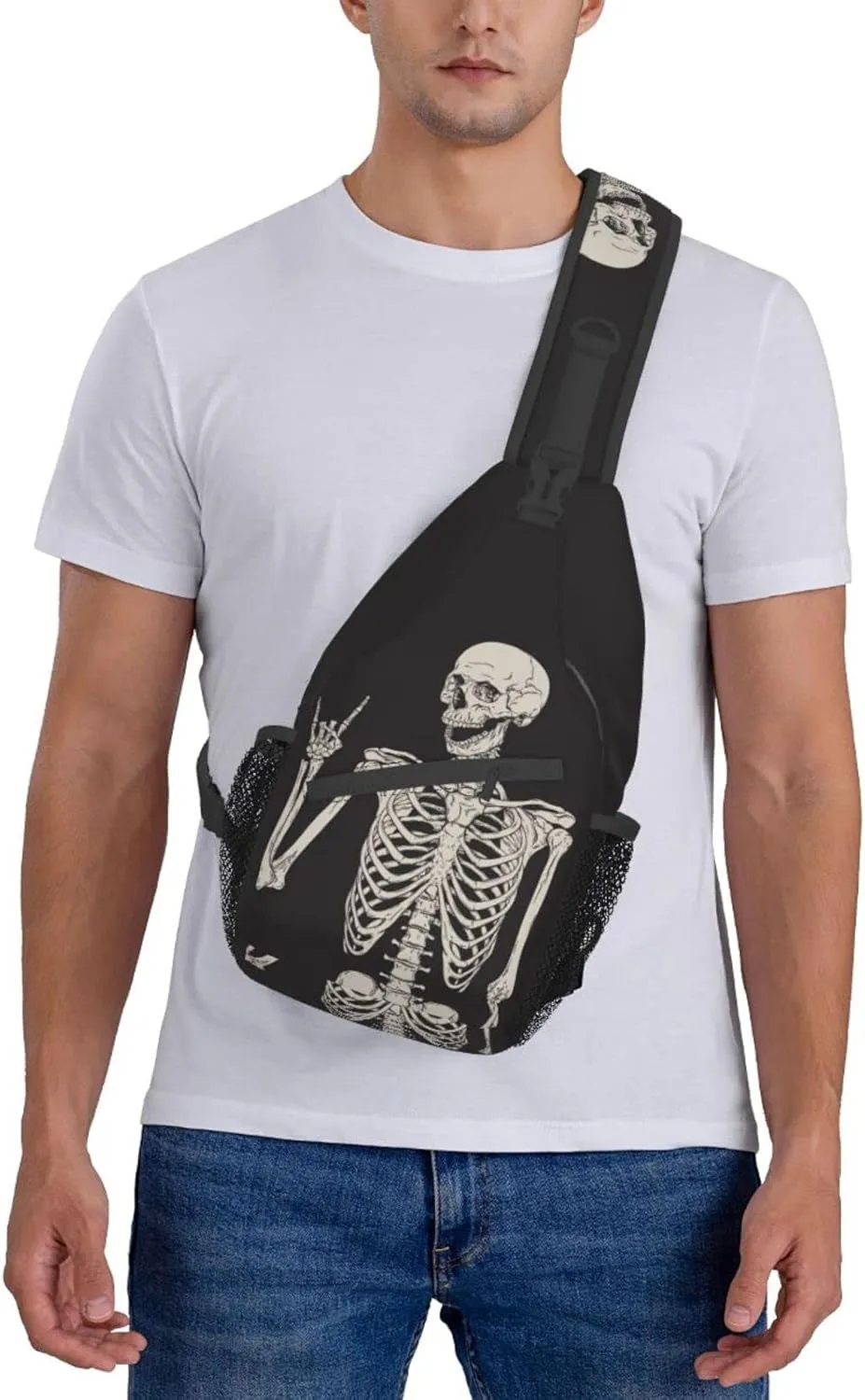 Skeleton Sling Skull Crossbody Backpack For Women Men Hiking Travel Shoulder Pouch Daypack One Strap Cross Chest Bag Purse Outdoor Cycling