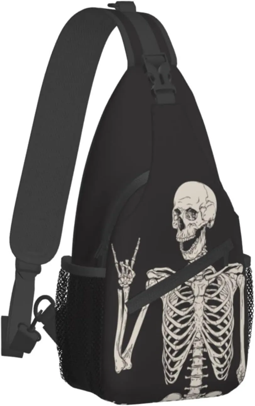 Skeleton Sling Skull Crossbody Backpack For Women Men Hiking Travel Shoulder Pouch Daypack One Strap Cross Chest Bag Purse Outdoor Cycling