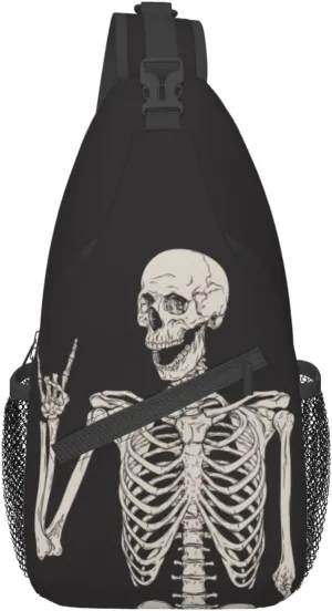Skeleton Sling Skull Crossbody Backpack For Women Men Hiking Travel Shoulder Pouch Daypack One Strap Cross Chest Bag Purse Outdoor Cycling