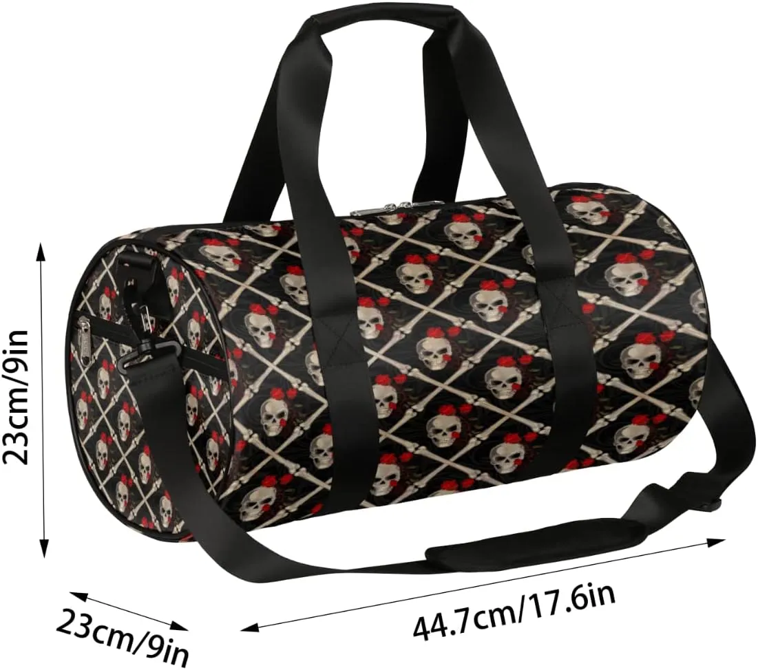 Skull Black Rose Gym Bag Small Gym Duffel Bags for Men Women Black Overnight Weekender Bag Lightweight Sport Duffle Bag Carry On Gymbag