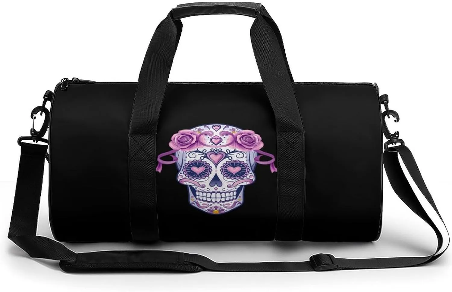 Skull Breast Cancer Awareness Ribbon Lightweight Gym Bag for Men Women Travel Duffel Bag Sports Workout Bag with Adjustable Strap