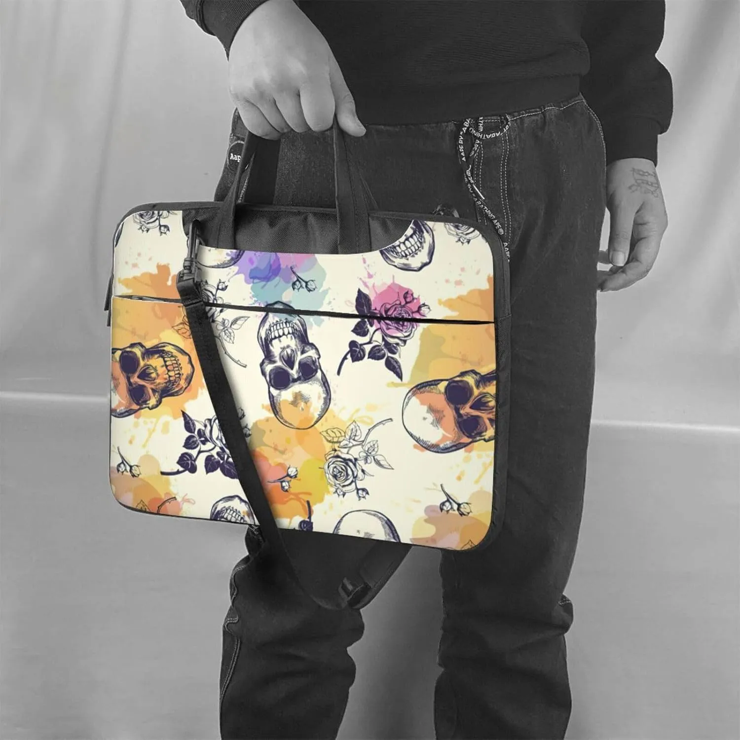 Skull flower Print Work Casual Office Laptop Shoulder Messenger Bag 13 inch 14 inch 15.6 inch