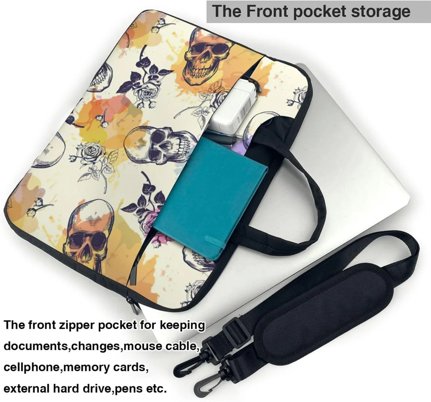 Skull flower Print Work Casual Office Laptop Shoulder Messenger Bag 13 inch 14 inch 15.6 inch