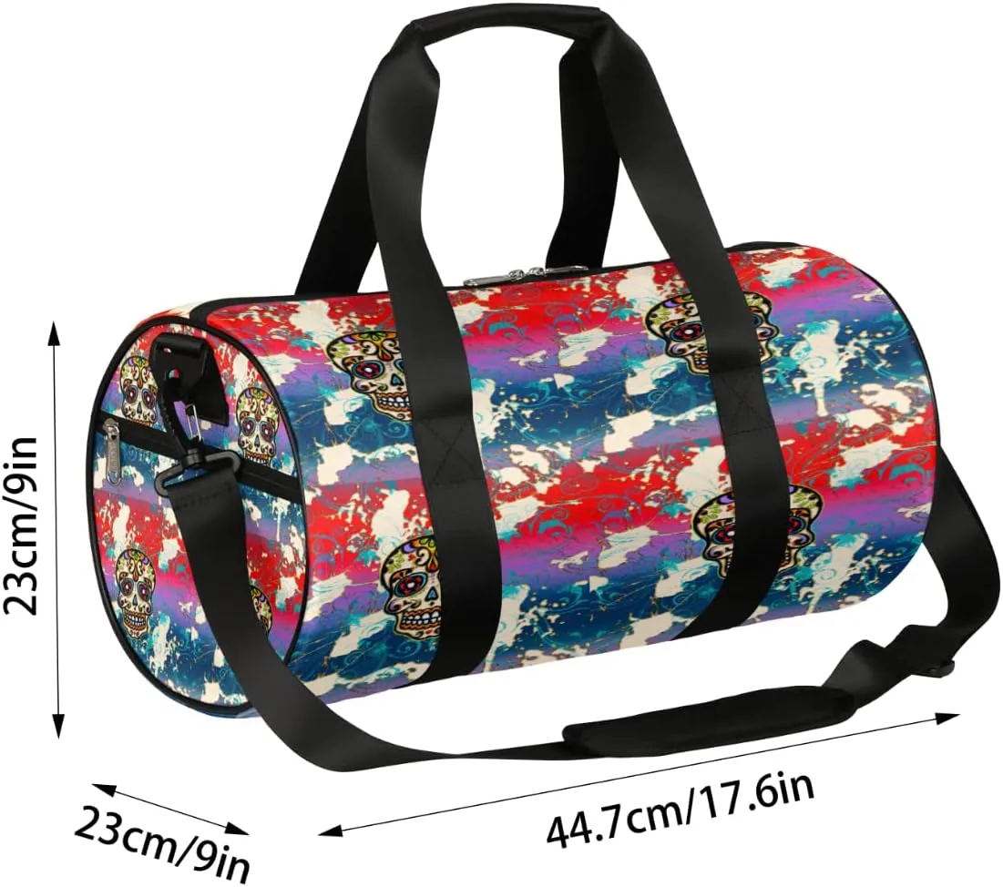 Skull Mexican Art Gym Bag Small Gym Duffel Bags for Men Women Overnight Weekender Bag Lightweight Sport Duffle Bag Carry On Gymbag
