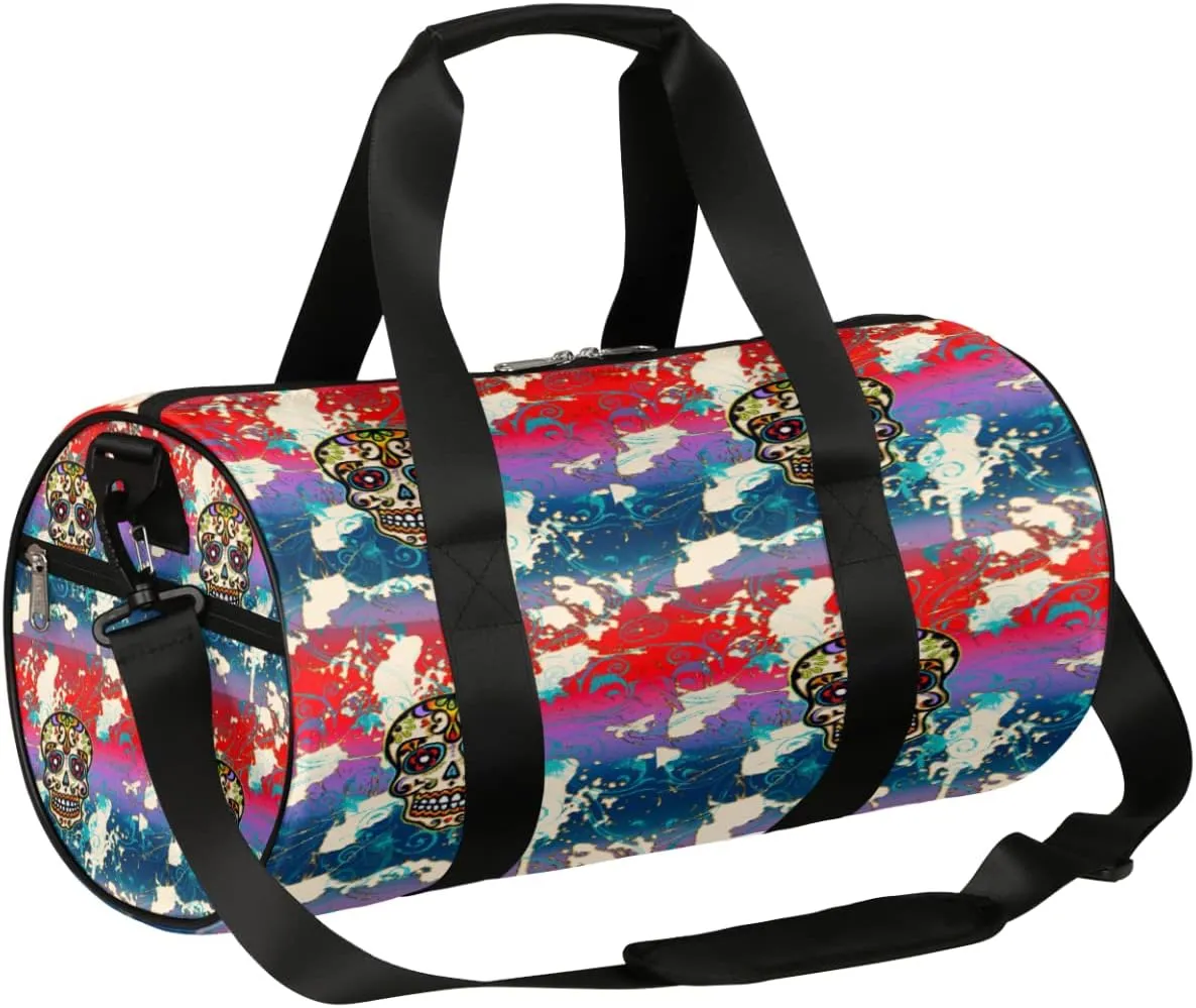 Skull Mexican Art Gym Bag Small Gym Duffel Bags for Men Women Overnight Weekender Bag Lightweight Sport Duffle Bag Carry On Gymbag