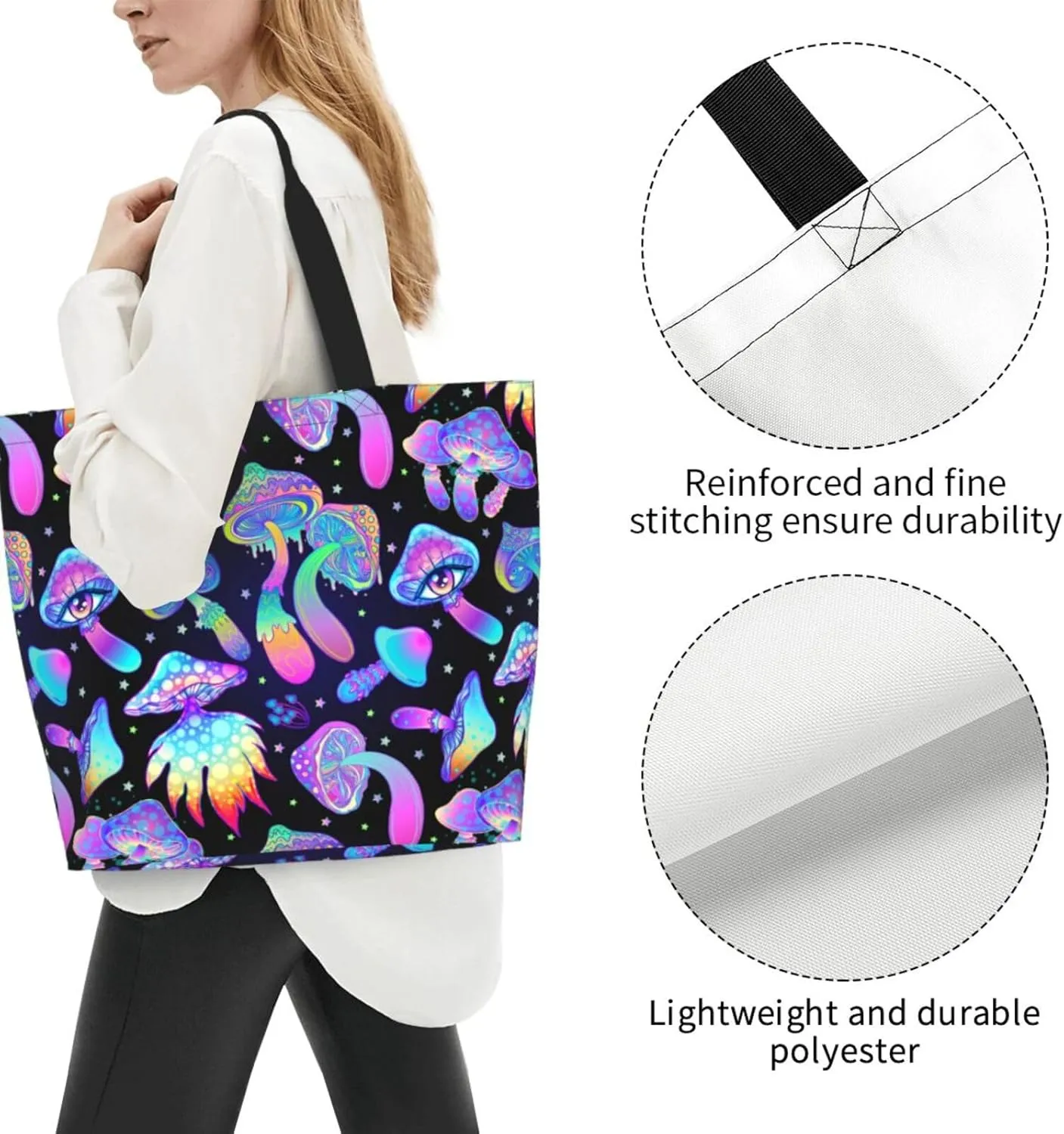 Skull Rose Tote Bag For Women, Large Shoulder Bags Foldable Grocery Handbag For Travel Shopping Sport Picnic