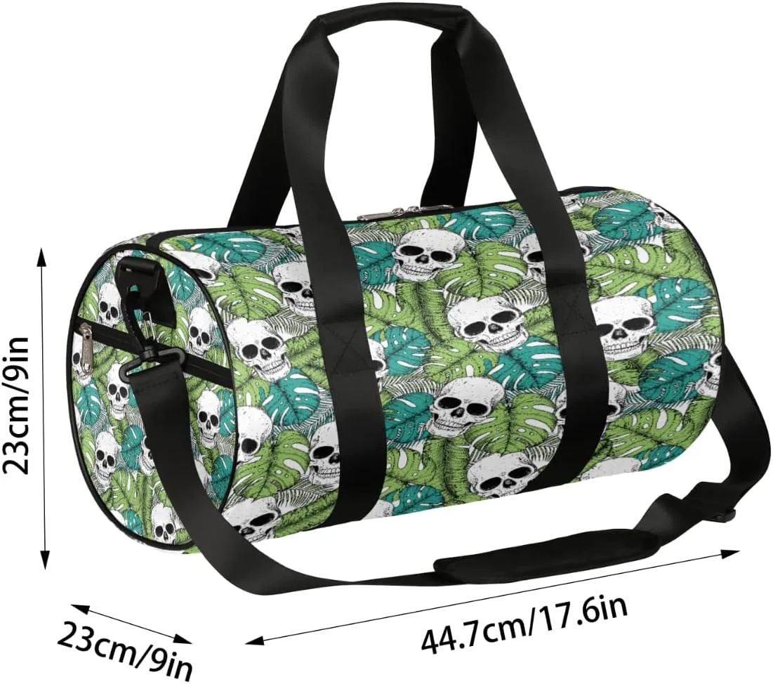 Skull Tropic Leaf Gym Bag Small Gym Duffel Bags for Men Women Overnight Weekender Bag Lightweight Sport Duffle Bag Carry On Gymbag