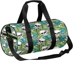 Skull Tropic Leaf Gym Bag Small Gym Duffel Bags for Men Women Overnight Weekender Bag Lightweight Sport Duffle Bag Carry On Gymbag