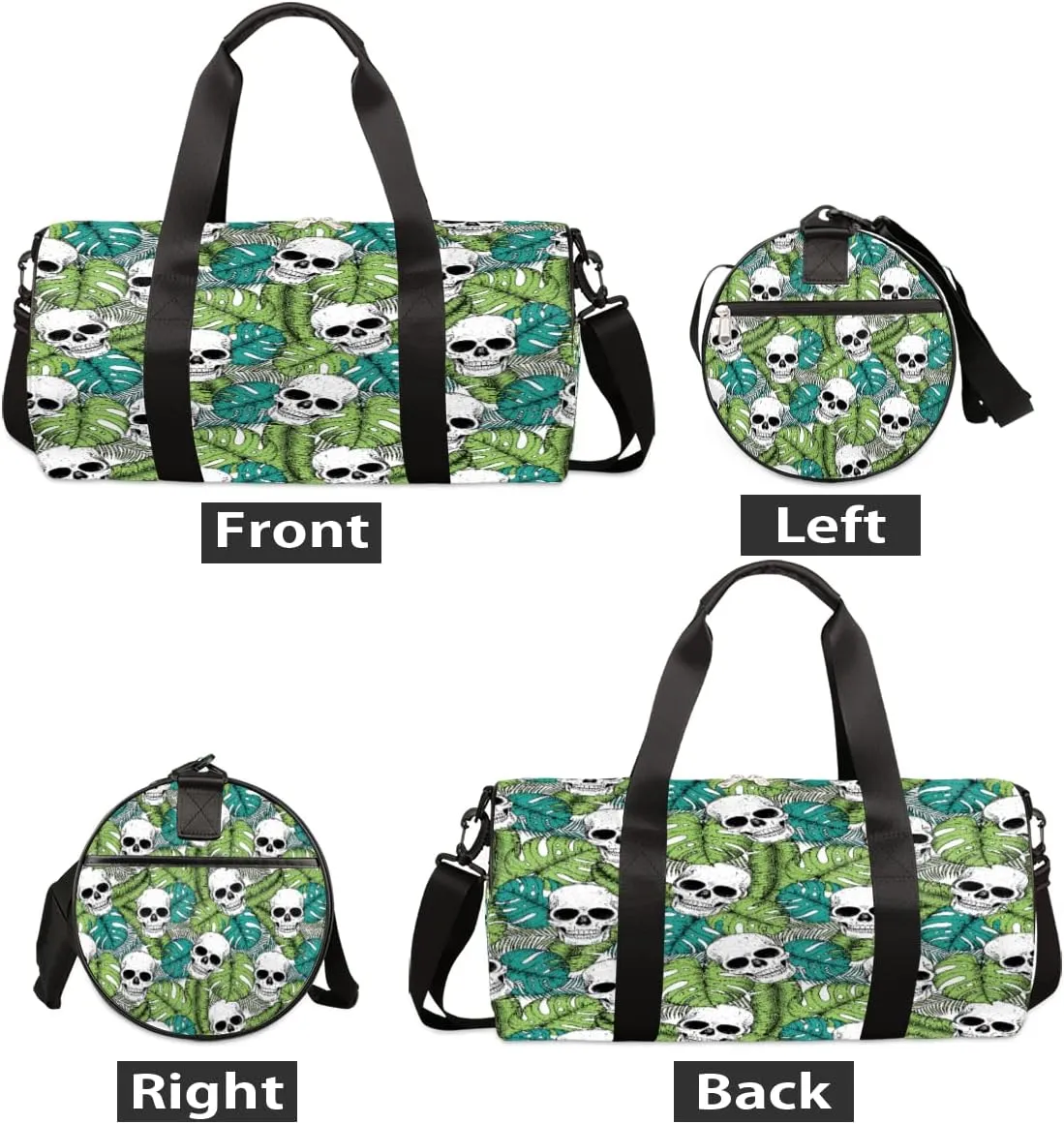 Skull Tropic Leaf Gym Bag Small Gym Duffel Bags for Men Women Overnight Weekender Bag Lightweight Sport Duffle Bag Carry On Gymbag