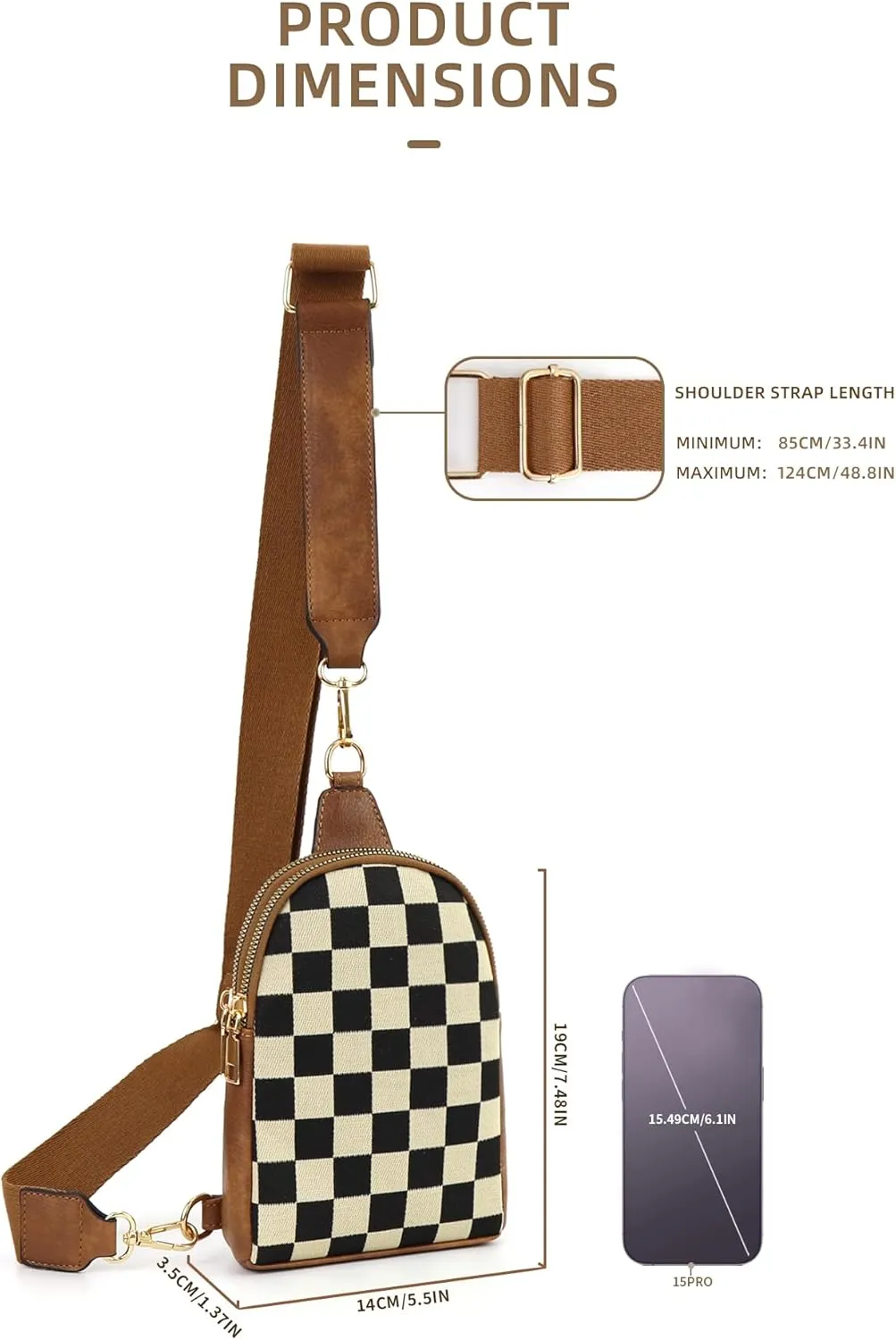Sling Bag Crossbody Bags For Women Plaid Striped Fanny Packs Chest Bag for Work Shopping