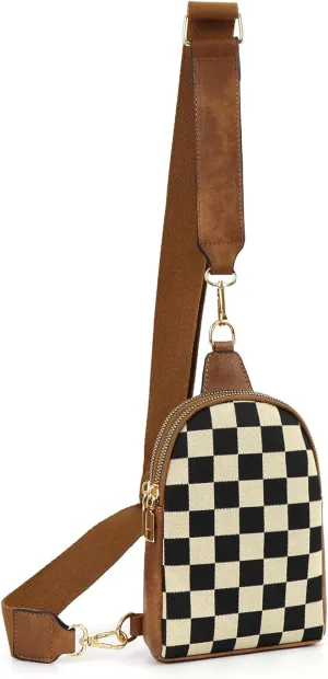Sling Bag Crossbody Bags For Women Plaid Striped Fanny Packs Chest Bag for Work Shopping