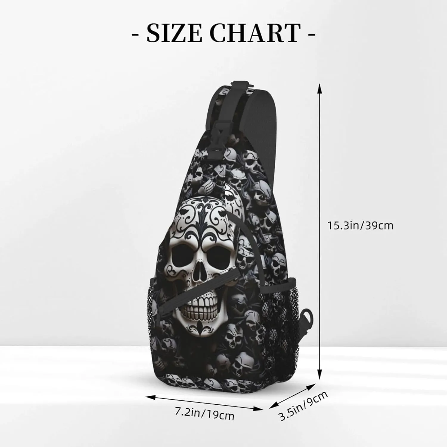 Sling Bag for Women Men Crossbody Bag Small Sling Backpack Black and white skulls Chest Bag Hiking Daypack