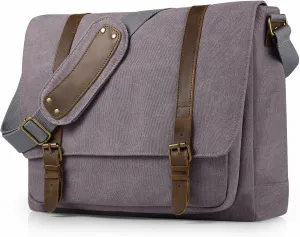SMRITI Vintage Canvas Messenger Bag for Men 15.6-16 inch Laptop bag,Computer Satchel Shoulder Bag for School Work Travel (Grey)