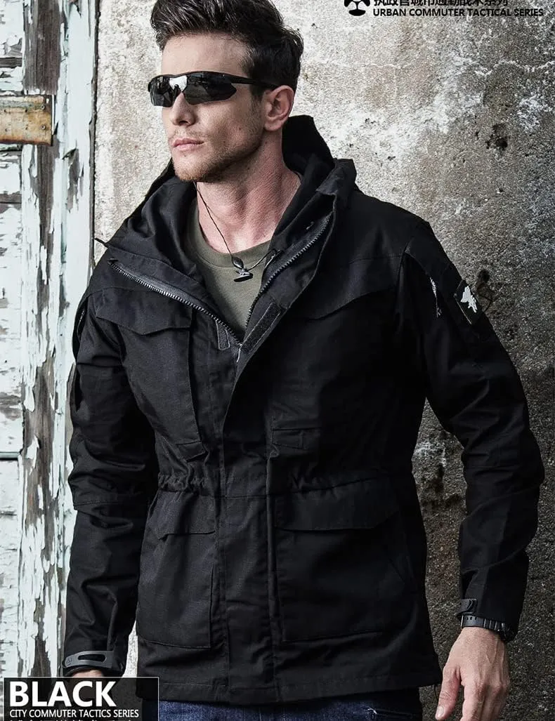 Snoly Men's M65 Outdoor Field Coat Field Jacket Military Trucker Cargo Jacket Coats With Hood Tactical Windbreaker
