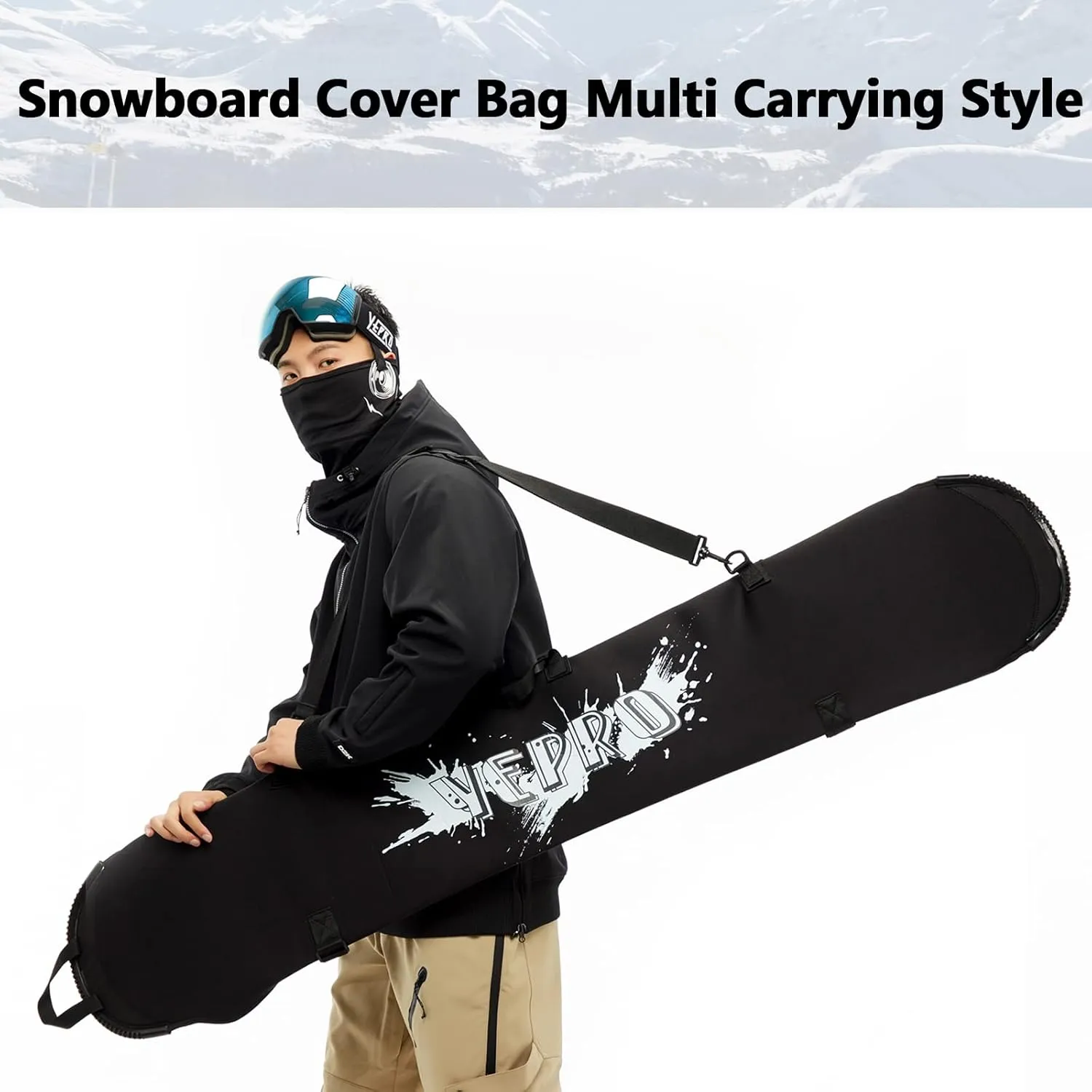 Snowboard Cover Sleeve Case, Adjustable Soft Cover with Shoulder Strap, Binding Open