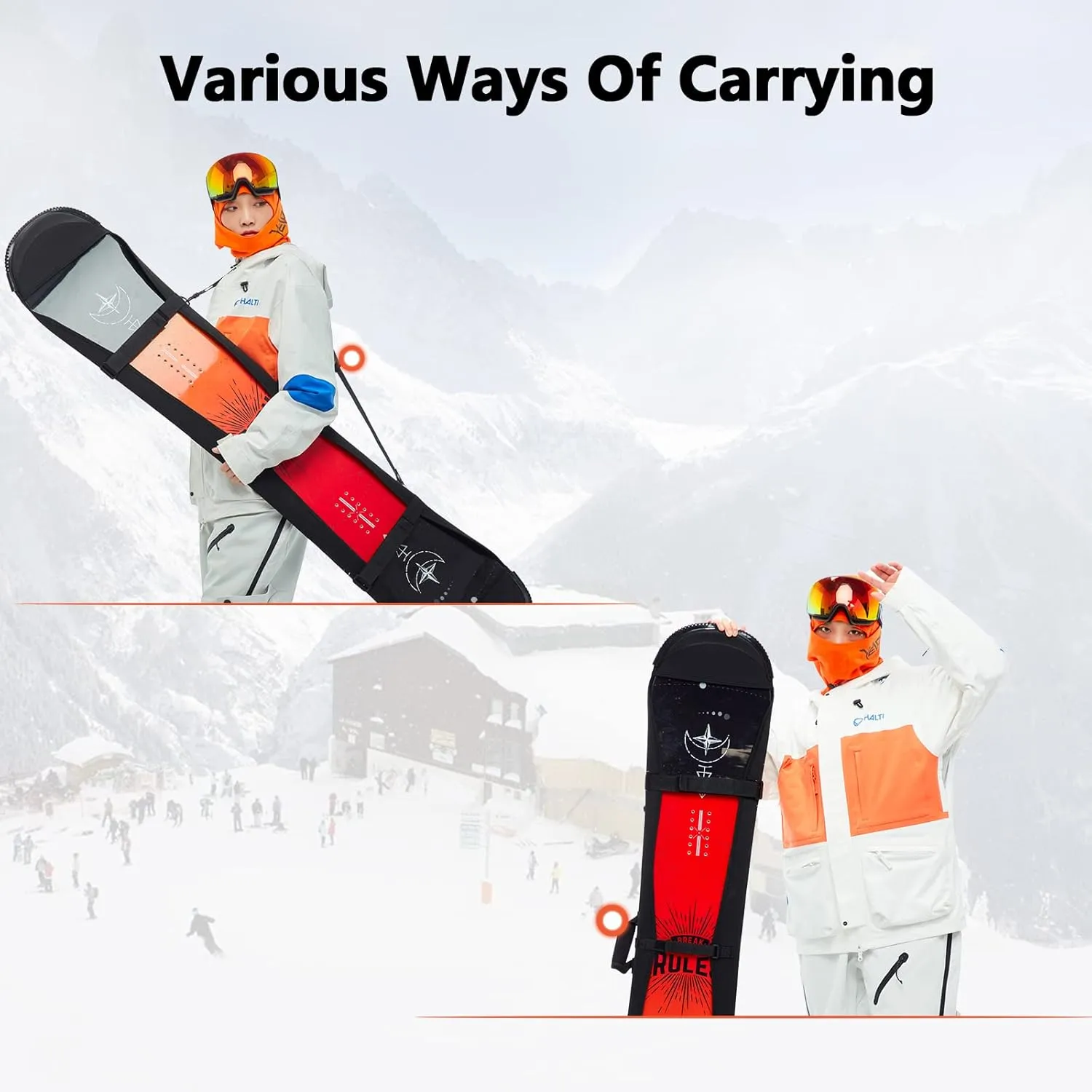 Snowboard Cover Sleeve Case, Adjustable Soft Cover with Shoulder Strap, Binding Open