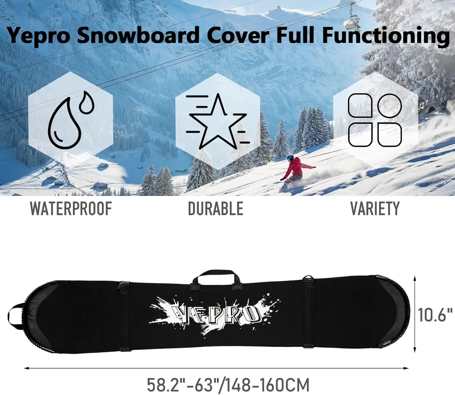 Snowboard Cover Sleeve Case, Adjustable Soft Cover with Shoulder Strap, Binding Open