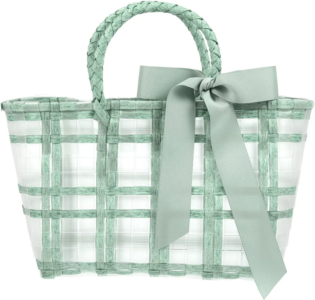SOIMISS Woven Beach Tote Bag Transparent Storage Bag for Women Lightweight Summer Handbag with Comfortable Handle for Outdoor Leisure and Travel