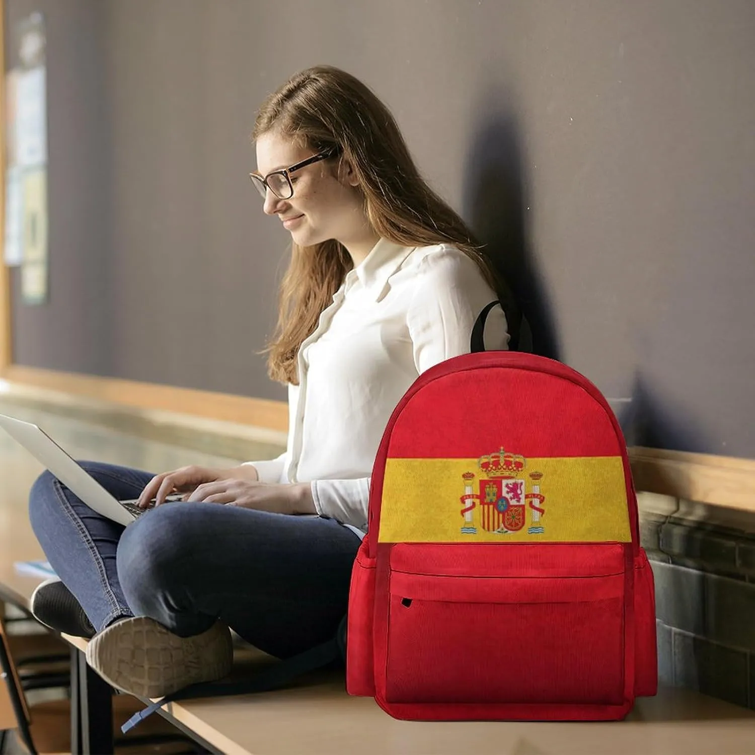 Spain Flag Spanish Retro Backpacks Multiple Pockets Daypack Shoulder Bag Compartment Backpack Travel Hiking Camping for Men Women 2025