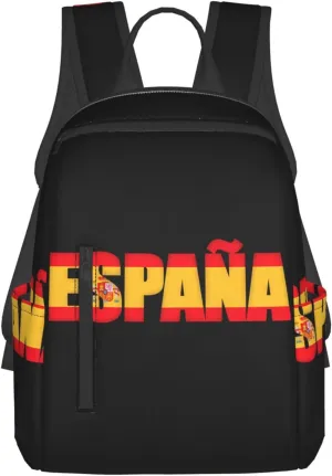 Spain Spanish Espana Flag Casual Laptop Backpack Travel Rucksack Sports Daypack Adjustable Strap Bags with Multi-Pockets for Working Running Camping