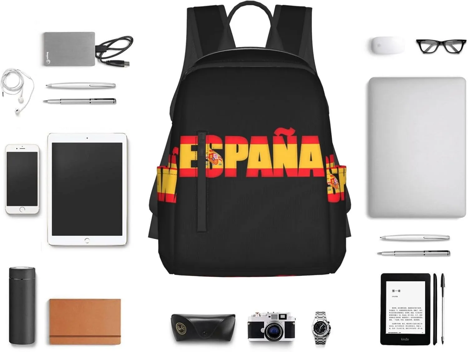 Spain Spanish Espana Flag Casual Laptop Backpack Travel Rucksack Sports Daypack Adjustable Strap Bags with Multi-Pockets for Working Running Camping