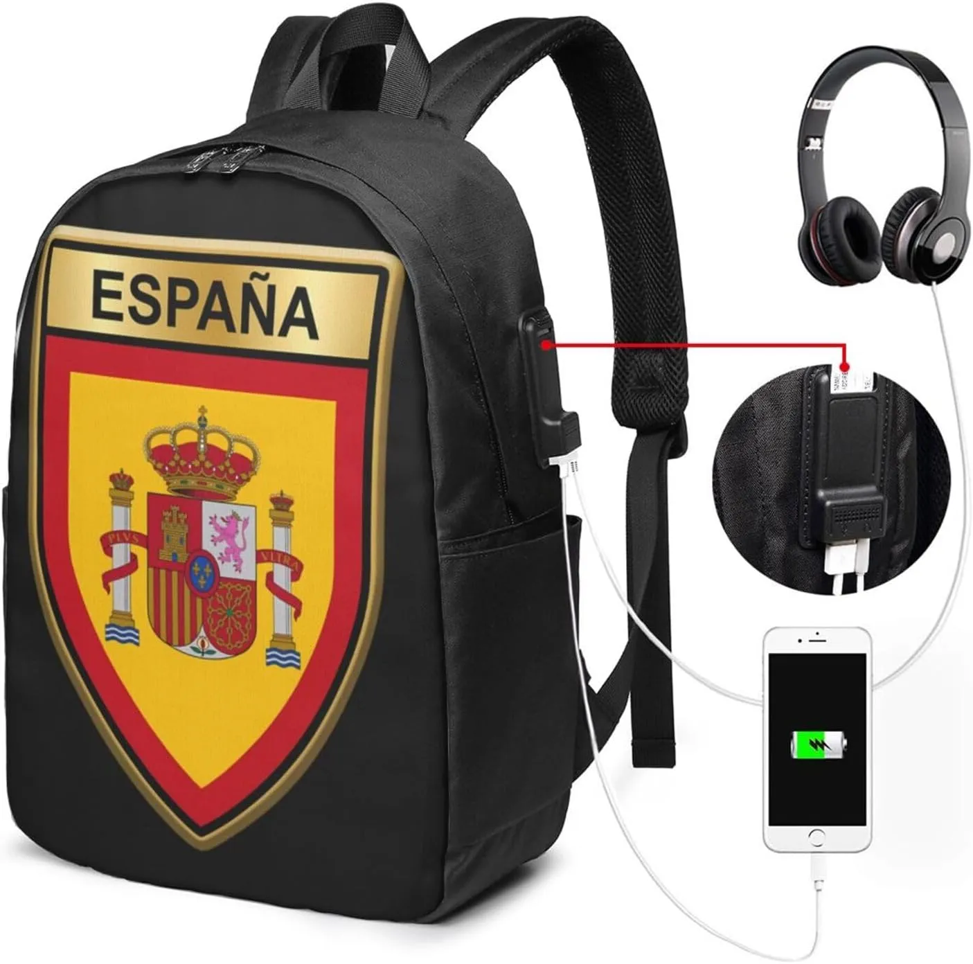 Spain Spanish Espana Flags Laptop Backpacks Travel Backpack Casual Business Daypack Sport Rucksack Computer Bag Fits up to 17 Inch Notebook with USB Port