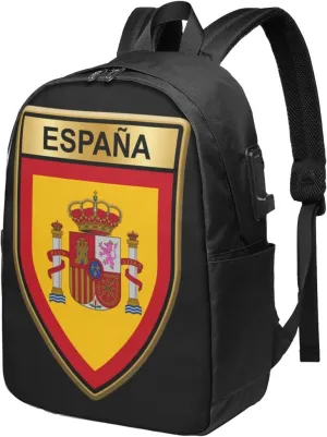 Spain Spanish Espana Flags Laptop Backpacks Travel Backpack Casual Business Daypack Sport Rucksack Computer Bag Fits up to 17 Inch Notebook with USB Port