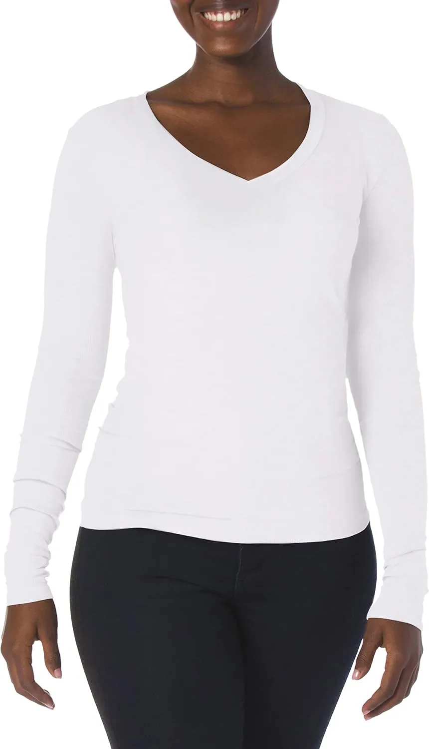 Splendid Women's 2x1 Rib Long Sleeve V-Neck T-Shirt