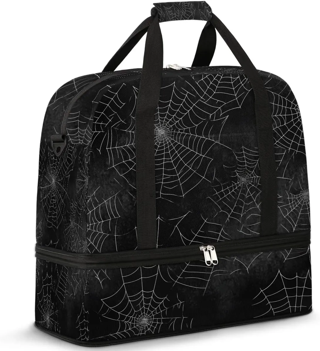 Sports Duffel Bag, Foldable Halloween Travel Duffel Bag, Gym Yoga Beach Bag Weekender Overnight Bag with Shoes Compartment for Men Women, Spider Web Black Halloween