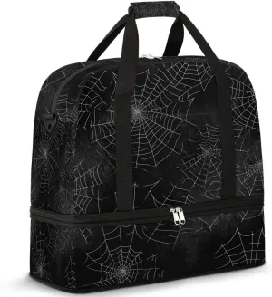 Sports Duffel Bag, Foldable Halloween Travel Duffel Bag, Gym Yoga Beach Bag Weekender Overnight Bag with Shoes Compartment for Men Women, Spider Web Black Halloween