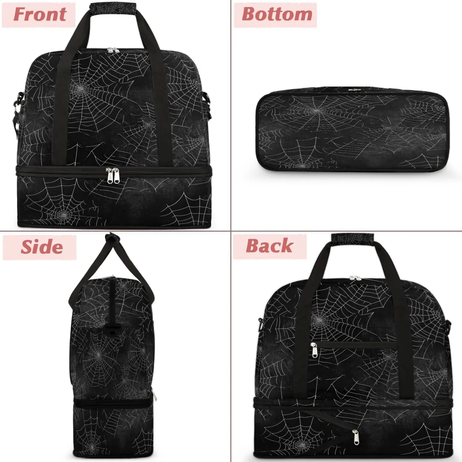 Sports Duffel Bag, Foldable Halloween Travel Duffel Bag, Gym Yoga Beach Bag Weekender Overnight Bag with Shoes Compartment for Men Women, Spider Web Black Halloween
