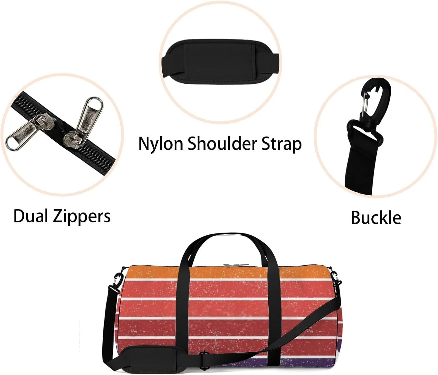 Sports Gym Bag for Women and Men Waterproof Vintage Retro Striped Sunset Graphics Duffel Bag Lightweight Carryon Traveling Boarding Gripsack