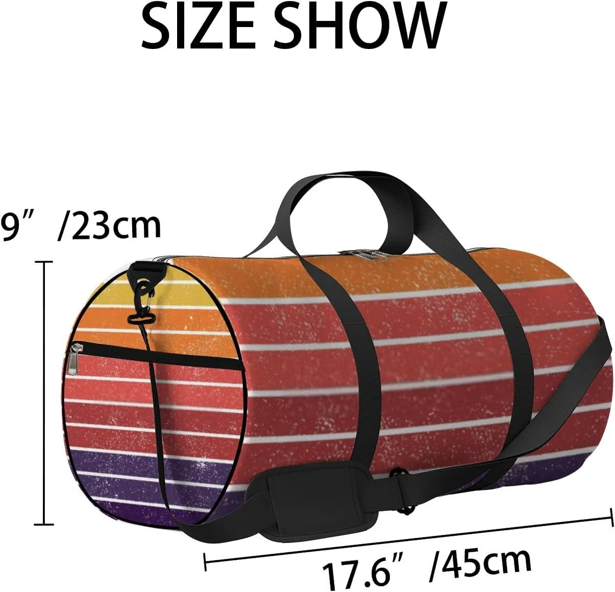 Sports Gym Bag for Women and Men Waterproof Vintage Retro Striped Sunset Graphics Duffel Bag Lightweight Carryon Traveling Boarding Gripsack