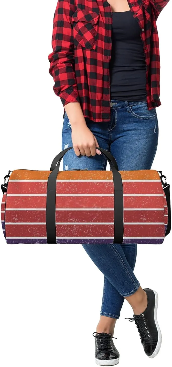 Sports Gym Bag for Women and Men Waterproof Vintage Retro Striped Sunset Graphics Duffel Bag Lightweight Carryon Traveling Boarding Gripsack