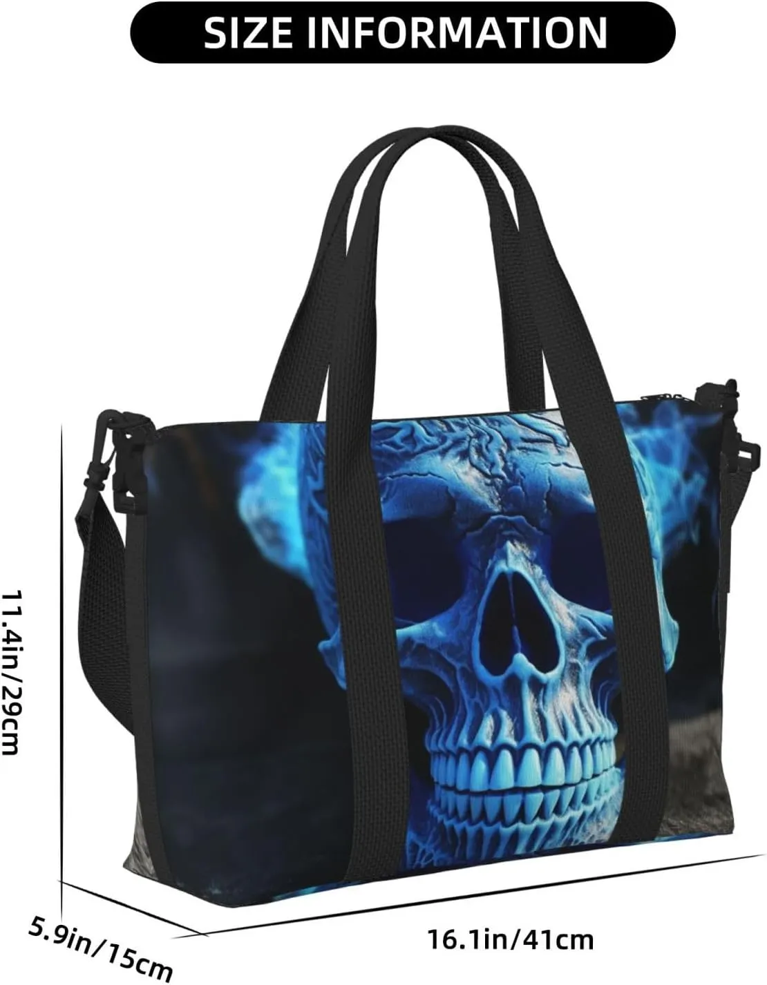 Sports Gym Bag for Women Men Travel Duffel Bag Tote 3D Print Blue skull Weekender Bag Canvas Carry on Overnight Bag for Travel Swimming Fitness Workout Sports Duffle Bag