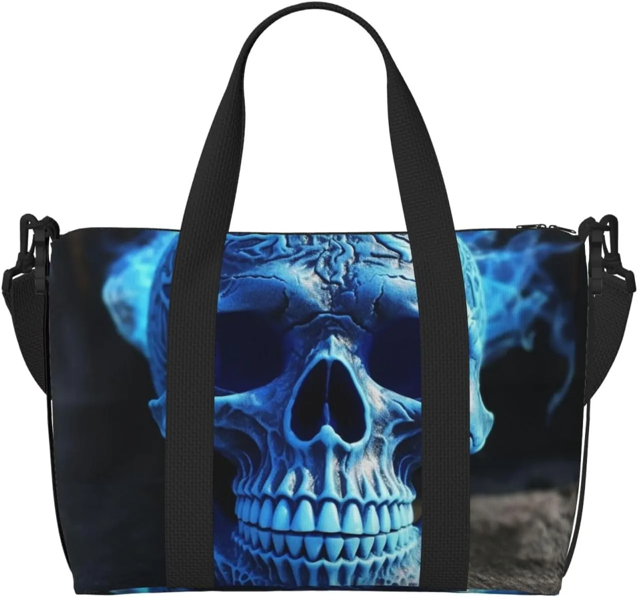 Sports Gym Bag for Women Men Travel Duffel Bag Tote 3D Print Blue skull Weekender Bag Canvas Carry on Overnight Bag for Travel Swimming Fitness Workout Sports Duffle Bag