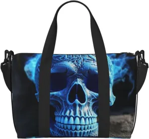 Sports Gym Bag for Women Men Travel Duffel Bag Tote 3D Print Blue skull Weekender Bag Canvas Carry on Overnight Bag for Travel Swimming Fitness Workout Sports Duffle Bag