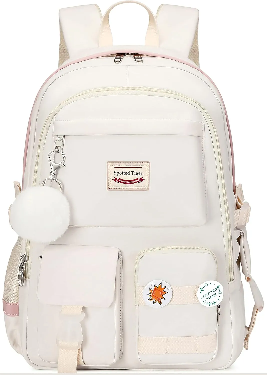 Spotted Tiger Girls Backpack Aesthetic Backpack for Teen Girl Cute School Bag Bookbag Anime School Backpacks for Girls (White)