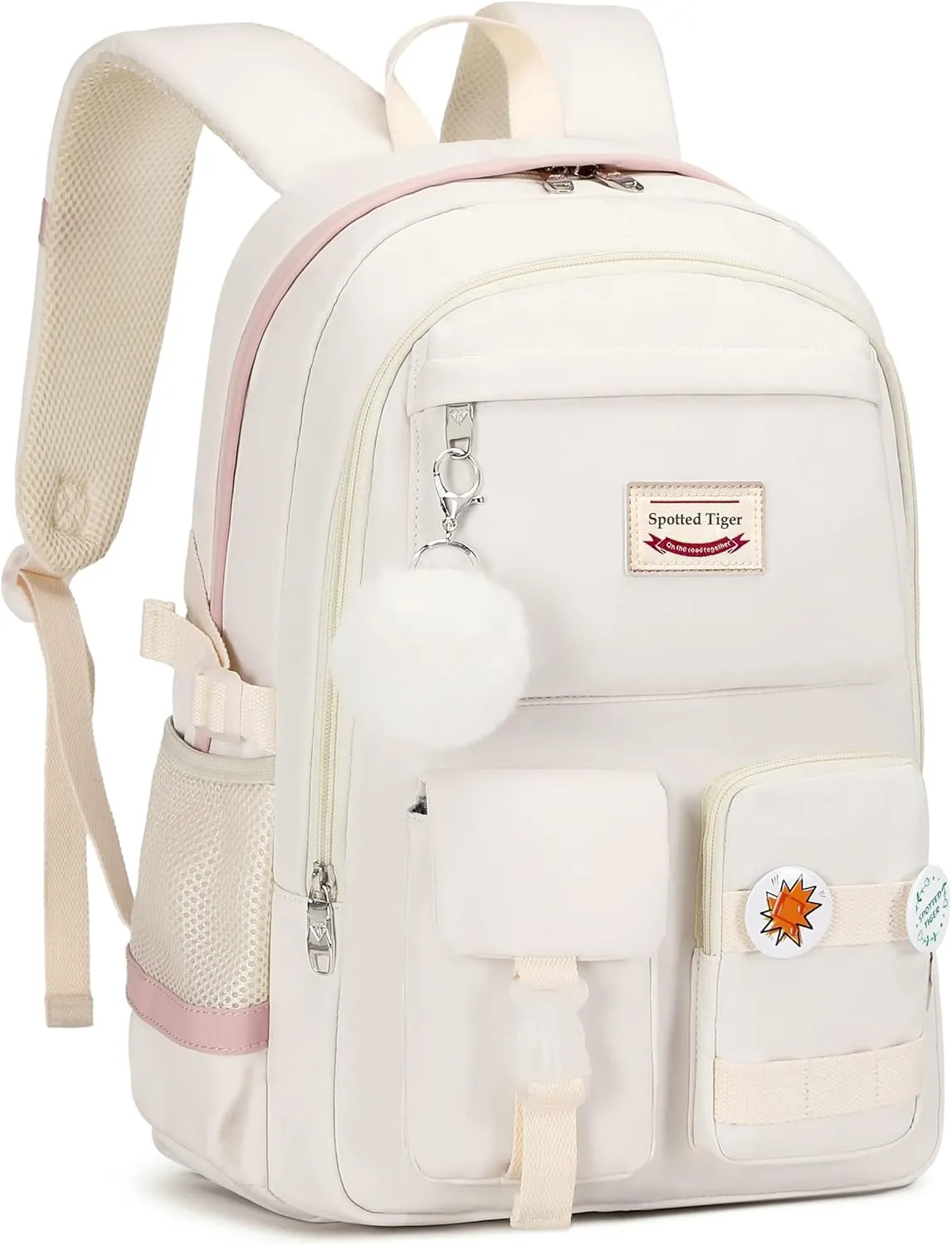 Spotted Tiger Girls Backpack Aesthetic Backpack for Teen Girl Cute School Bag Bookbag Anime School Backpacks for Girls (White)