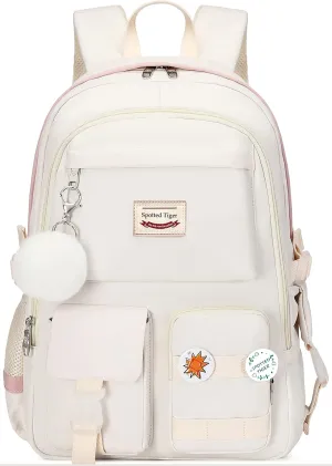 Spotted Tiger Girls Backpack Aesthetic Backpack for Teen Girl Cute School Bag Bookbag Anime School Backpacks for Girls (White)